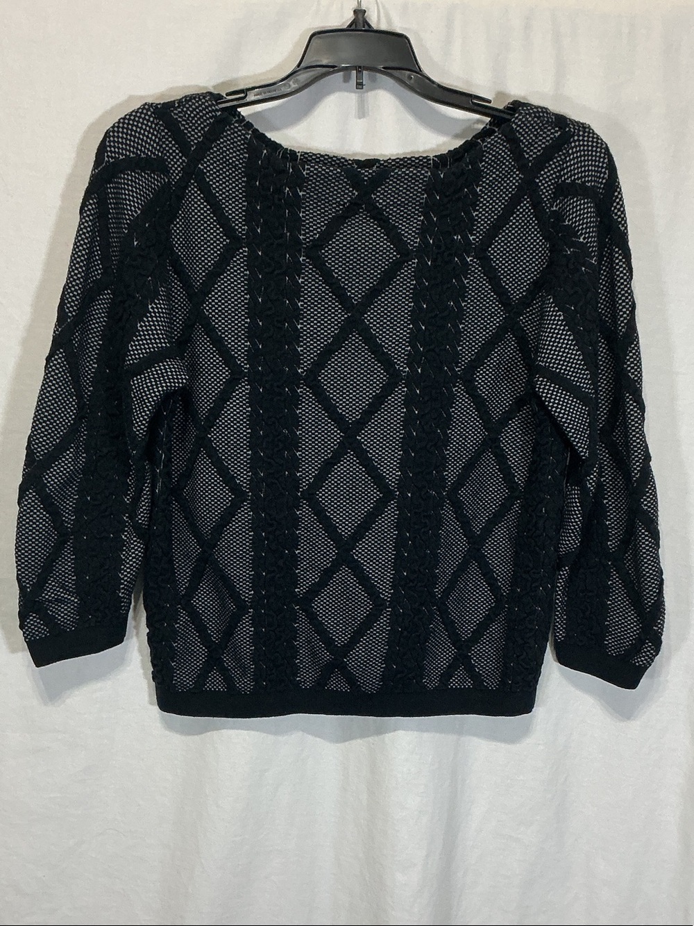 Worthington Black and Gray Diamond-Pattern Crewneck Sweater